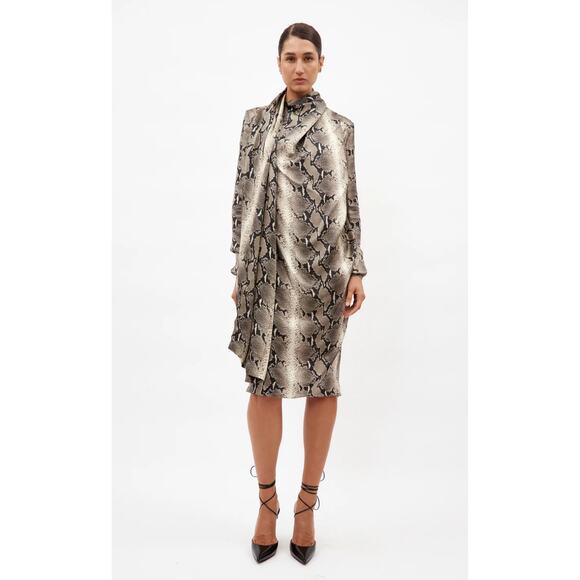 KHAITE Shaz Natural Python Print Dress Asymmetrical Cowl Neck 6 - Picture 9 of 9